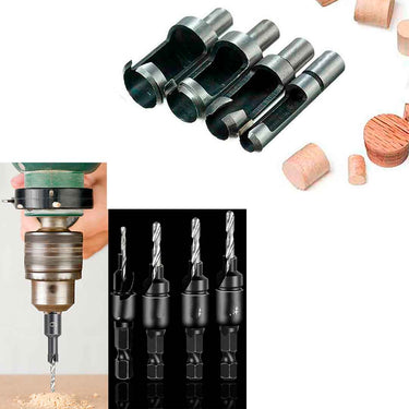 Combo 4 Brocas Avellanadoras Mas 4 Brocas Saca Tarugos Obsequio Afilador Broca Metal